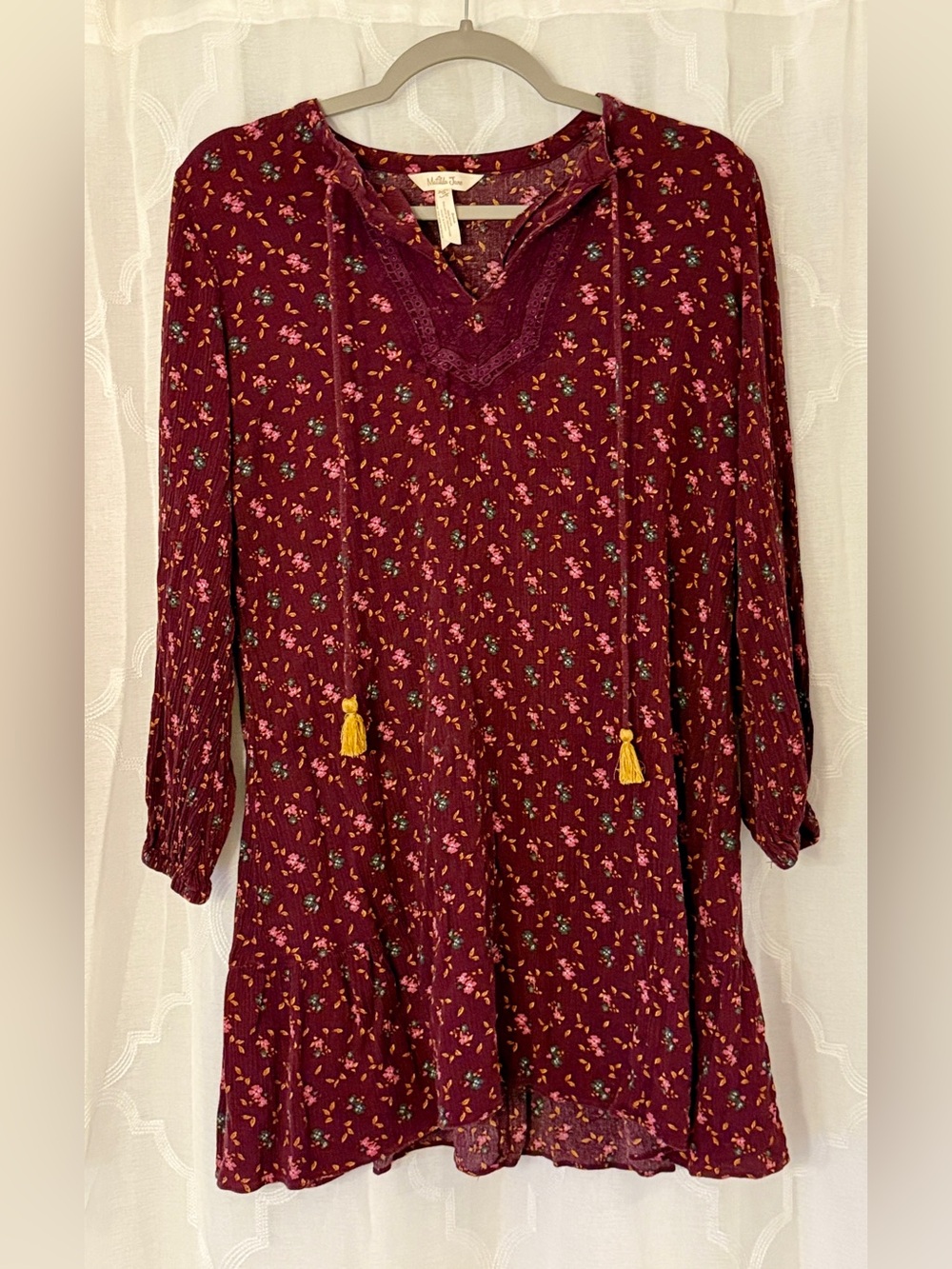 Matilda Jane Medium Burgundy Floral Lace Tassel Mini Dress